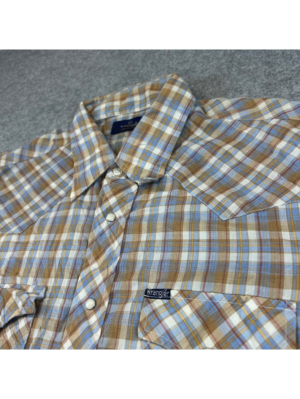 VTG 80s Wrangler Pearl Snap Western Shirt Men XL Cowboy Cut Plaid Short Sleeve